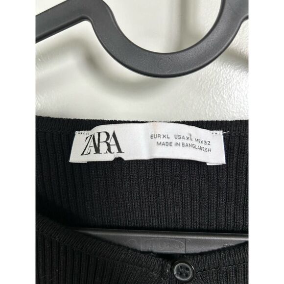 Zara EUC Black Ribbed Knit Button Down Cardigan Top Size XL - Picture 9 of 13